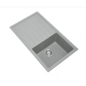 Carysil Concrete Grey Single Bowl With Drainer Board Granite Kitchen Sink Top/Flush/Under Mount 860 x 500 x 205mm